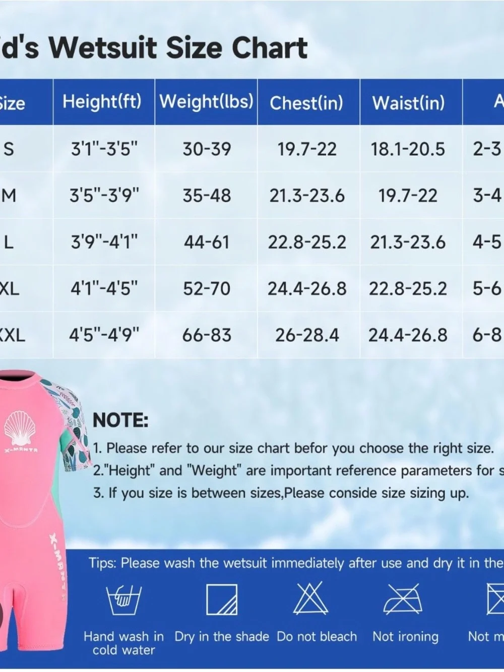 Dive and Sail Neoprene Kids’ Wetsuit Size XXL Pink Long Sleeve Back Zip Full